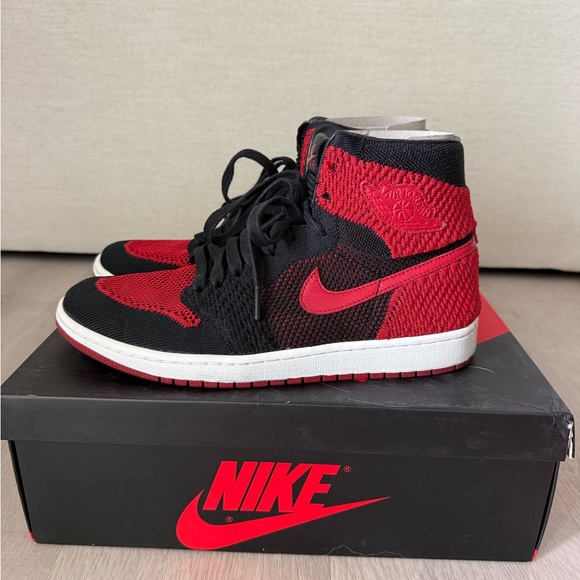 Jordan 1 Black and Red Flynit High-Tops - Picture 4 of 5